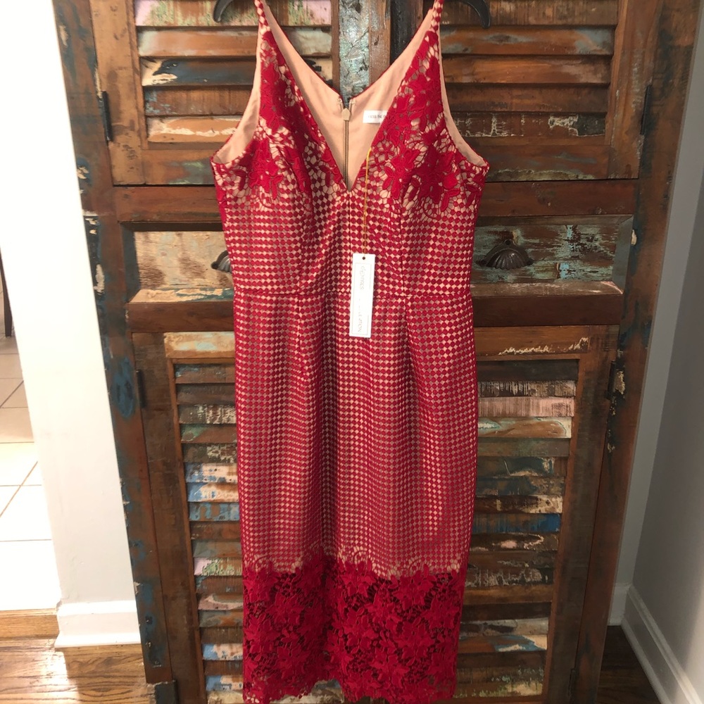 NWT Dress the Population Aurora Red Lace Dress Midi Red Sleeveless Party… - Picture 2 of 3